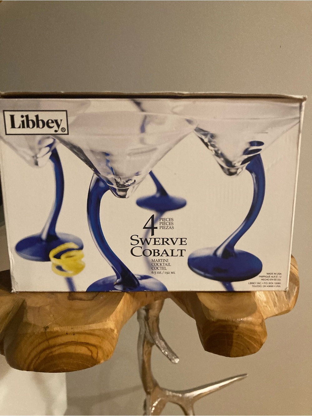 Libbey Swerve Cobalt Blue Stemmed Martini Glasses - Set of 4
